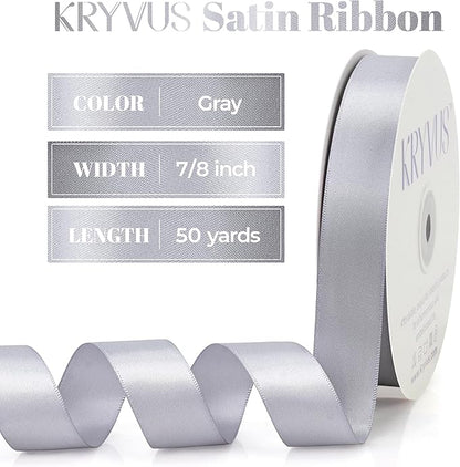 Gray Satin Ribbon, Double Faced 7/8 Inch X 50 Yards Gray Ribbon, Premium Satin Ribbon for Gift Wrapping, Crafts, Hair Bow Making, Sewing, Flower Bouquet, Wedding Party Decor