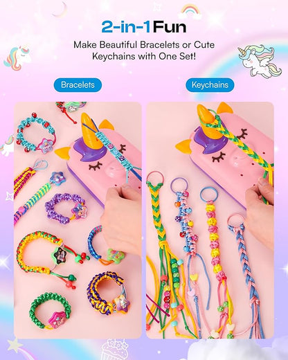 Caydo Bracelet Maker, Unicorn Friendship Bracelet Making Kit for Girls 8-12 Years Old Birthday Christmas Gifts, 2 in 1 Bracelet Keychain Kits for Kids DIY Arts and Crafts Toy for Ages 8+