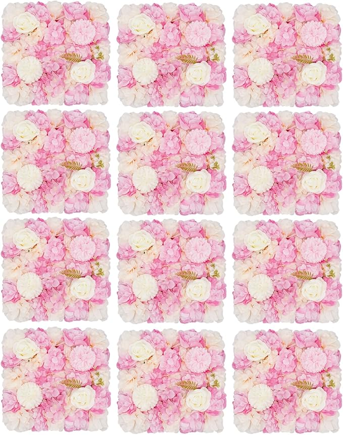 CNCEST 3D Flower Wall Panel, 12pcs Artificial Flower Wall Background Silk Rose Mat, Floral Wall Arrangement for Wedding Backdrop Wall Decor Shop Photo Backdrop, 15x15in, 38x38cm(38x38cm-12pcs)