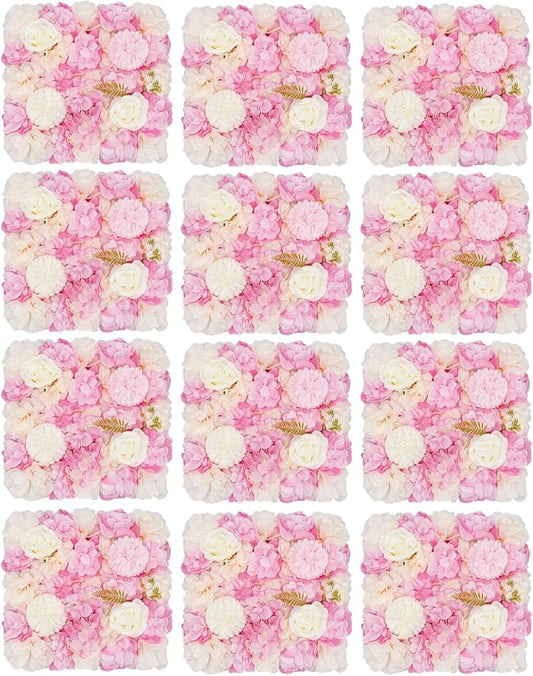 CNCEST 3D Flower Wall Panel, 12pcs Artificial Flower Wall Background Silk Rose Mat, Floral Wall Arrangement for Wedding Backdrop Wall Decor Shop Photo Backdrop, 15x15in, 38x38cm(38x38cm-12pcs)