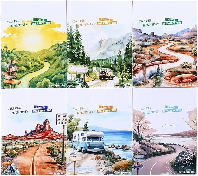 TIAMECH Travel Highway PET Stickers - 180 Pcs Beach Desert Oasis & Sunrise Sunset Design, Waterproof Sticker for Journaling & Scrapbooking, Junk Journal Supplies, Ephemera & DIY Crafts