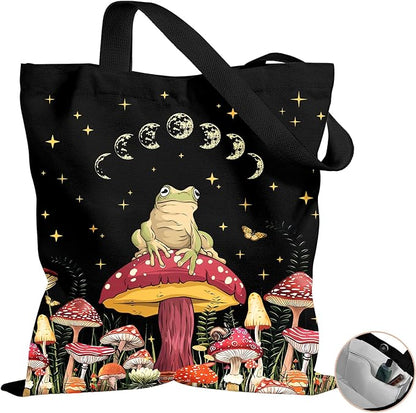 Aesthetic Tote Bag for Women- with Magnetic Buckle and Zipper Inner Pocket Cloth Cotton Canvas Tote Bags