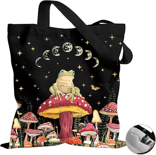 Aesthetic Tote Bag for Women- with Magnetic Buckle and Zipper Inner Pocket Cloth Cotton Canvas Tote Bags