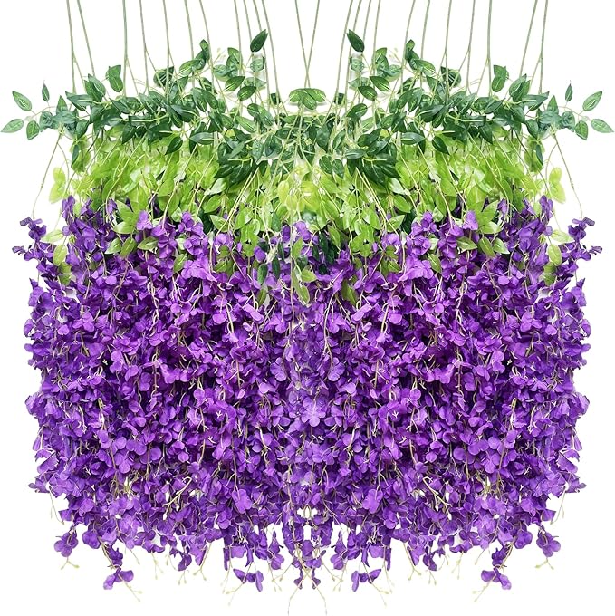 Artificial Flowers Hanging Flowers, Fake Garland Silk Vines Rattan String Decor for Home Wedding Arch Wall Garden Greenery Bedroom Outdoor Office Party Decoration (36, Purple)