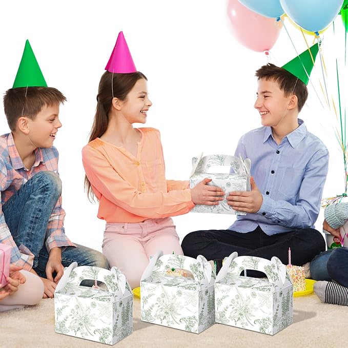 Dunzoom 24 Pack Sage Green Floral Paper Gift Boxes Party Favor Gift Gable Boxes with Chinoiserie Floral Printed Candy Treat Box for Wedding Birthday Tea Bridal Shower Party