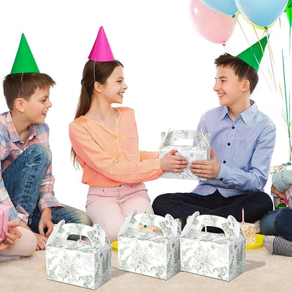 Dunzoom 24 Pack Sage Green Floral Paper Gift Boxes Party Favor Gift Gable Boxes with Chinoiserie Floral Printed Candy Treat Box for Wedding Birthday Tea Bridal Shower Party