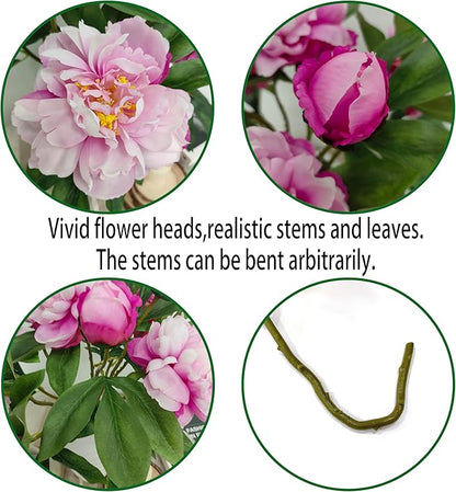 Purple Pink Peonies Artificial Flowers,5 Pcs Fake Silk Peonies with Stems Real Look,Peony Bush for Home Decor (5, Purple Pink)