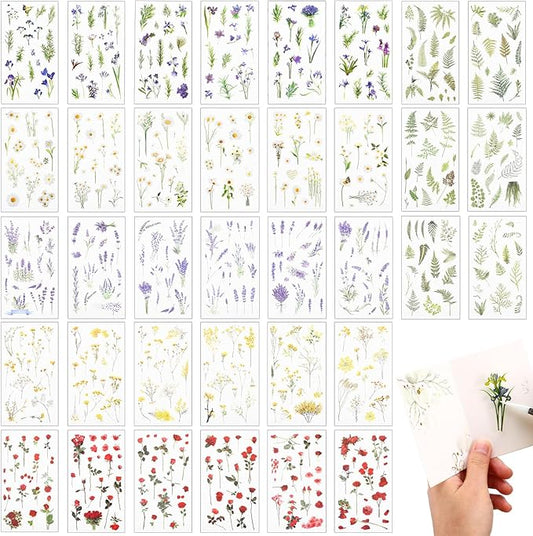 DOITOOL Pet Flower Stickers with Vintage Floral Designs Transparent Adhesive Planner Stickers for Scrapbooking Journaling and DIY Crafts and Fade-Resistant Decorative Decals