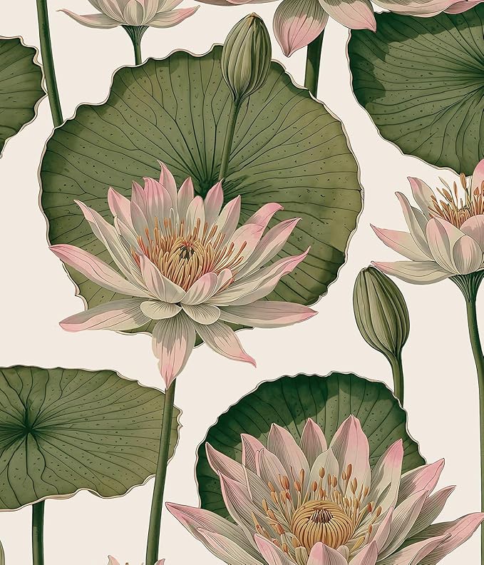 Orainege Floral Wallpaper Peel and Stick Floral Contact Paper Boho 16.9inx393.7in Lotus Flower Wallpaper Removable Self Adhesive Wall Paper for Bedroom Cabinets Decorative