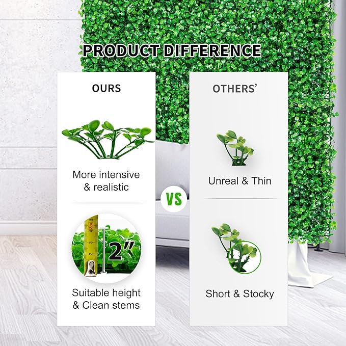 12 Pieces 24"x 16" Artificial Boxwood Panel, Grass Wall Panel, Boxwood Hedge Wall Panels UV Protected Suitable for Artificial Green Wall Decor, Fence Garden Wedding Backyard Decor