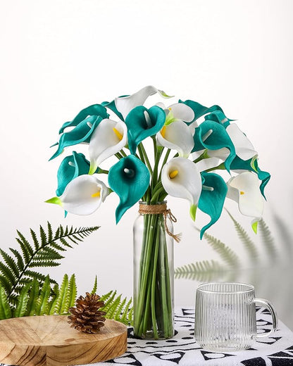 DuHouse 12Pcs Artificial Calla Lily Flower Real Touch Latex Flowers for DIY Wedding Bouquet Party Home Decor(White-Yellow Core)