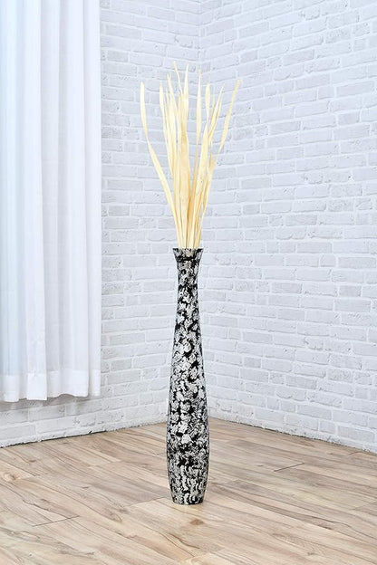 Leewadee Large Silver Home Decor Floor Vase - Wooden 26 inch Tall Farmhouse Decor Flower Holder for Fake Plant and Pampas Grass