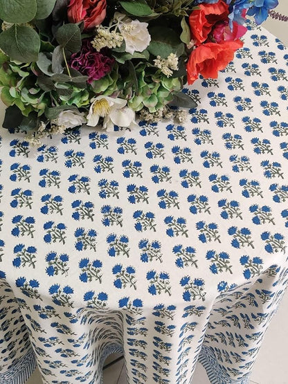 ATOSII Gulbahar Blue 100% Cotton Fall Round Tablecloth, Handblock Print Floral Table Cloth for Kitchen Dining Linen I Thanksgiving, Christmas, Weddings, Outdoors, Parties I 60" Inches I 4 Seater Table