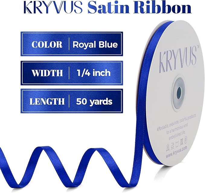 Royal Blue Satin Ribbon, Double Faced 1/4 Inch X 50 Yards Royal Blue Ribbon, Premium Satin Ribbon for Gift Wrapping, Crafts, Hair Bow Making, Sewing, Flower Bouquet, Wedding Party Decor