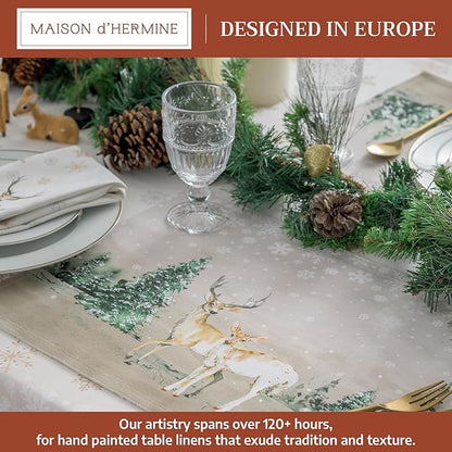 Maison d' Hermine Placemats Set of 4 100% Cotton Washable Cloth Place Mats, Reusable Table Mats for Thanksgiving Christmas Decorations Kitchen Dining Party Wedding (Deer in The Woods, 13" x 19")