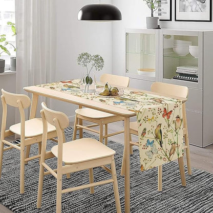 Brown Bird Floral Table Runner Spring Flower Kitchen Table Decoration Suitable for Family Dinner Decoration 13x90 Inch