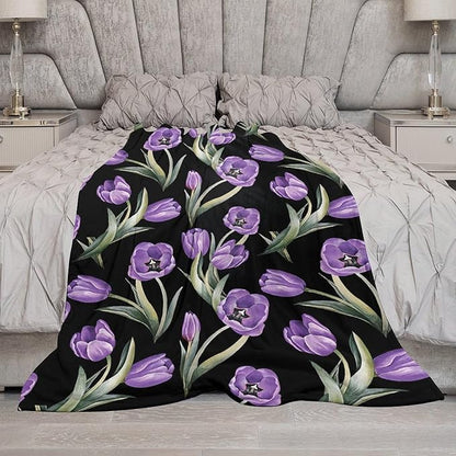 Purple Tulip Blanket Flower Gifts for Girls Women Tulip Floral Throw Blanket for Kids Adults Soft Warm Cozy Fleece Blanket for Couch Sofa Bed 40"x50"