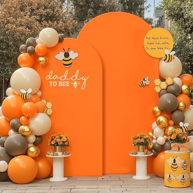Orange Arch Backdrop Covers - 7.2FT, 6FT Spandex Fitted Wedding Arch Stand Covers Round Top Chiara Stretchy Arch Backdrop Cover for Thanksgiving Wedding Birthday Party Decoration