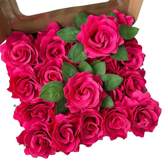 20 pcs 4'' Rose Red Faux Flowers Magenta Pink Brushed Silk Rose Set for DIY Bouquet Wedding Arrangements Artificial Flower Wall Mirror Decor Baby Shower Home Decor Table Centerpieces