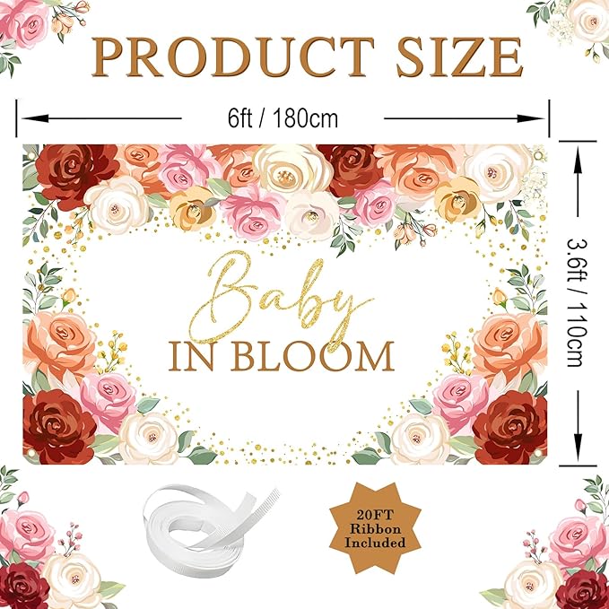 Avezano Baby in Bloom Backdrop for Girl Blush Floral Baby Shower Party Decorations Banner Sweet Girl Baby in Bloom Photography Background Photo Shoot Props
