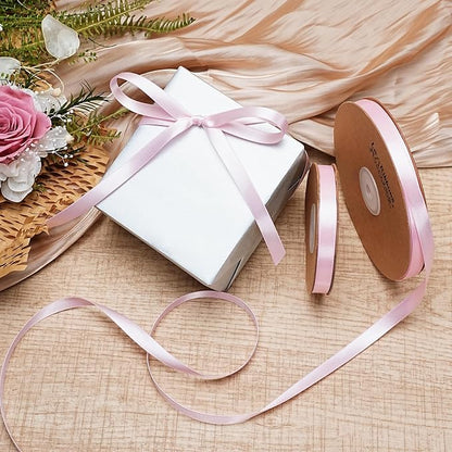 LaRibbons Light Pink Satin Ribbon 3/8 Inch 50 Yards Thin Luxury Double Faced Pink Silk Ribbon for Gift Wrapping Flower Bouquet Crafts Wedding BabyShower Decoration