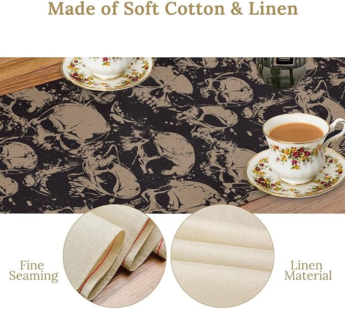 Gothic Table Runner,Dark Skull Pattern Decor Table Runner for Home Kitchen Table Dining Garden Farmhouse Wedding Party Decor 13x60 Inch