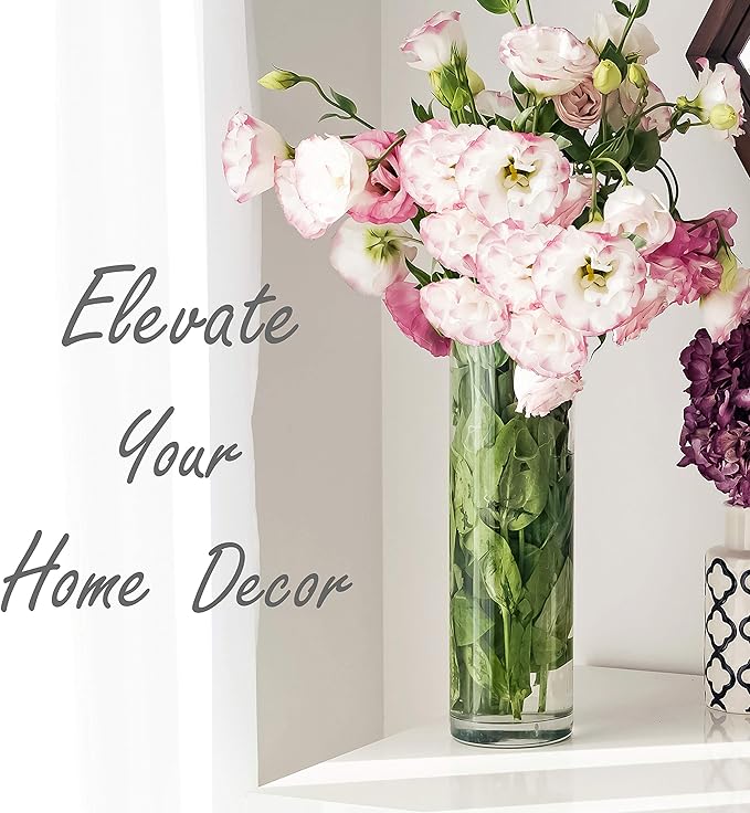 CYS Excel (H:16” D:4”) Tall Clear Glass Cylinder Vase | Multiple Size Choices Glass Flower Vase Centerpieces | Tall Hurricane Floating Candle Holder