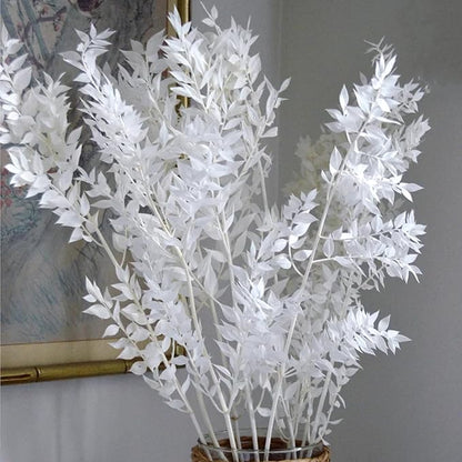 7 Pcs Natural White Italian Ruscus Eucalyptus, 16'' Eucalyptus Dried Flower Bundles for DIY Flower Arrangements, Home Decor, Garlands, Weddings, Vases, and Centerpieces