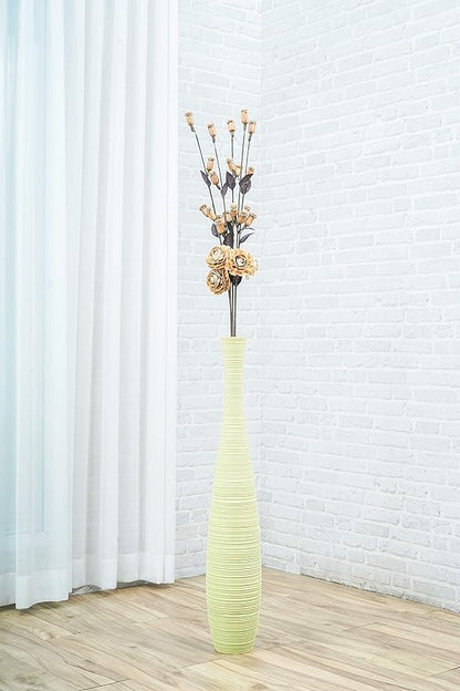 Leewadee Large Floor Vase – Handmade Flower Holder Made of Wood, Sophisticated Tall Vase for Decorative Branches, Pampas Grass and Dried Flowers, 36 inches, Green