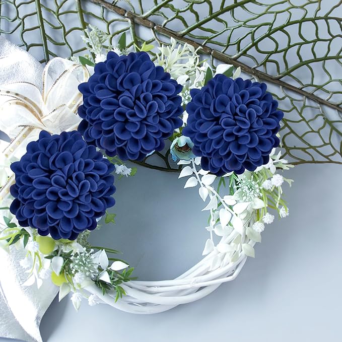 Artificial Flowers, 25pcs Realistic Artificial Rose for DIY Wedding Bouquets Centerpieces Arrangements, Blue Dahlia Flowers with Stem for Bridal Shower Party Home Decorations