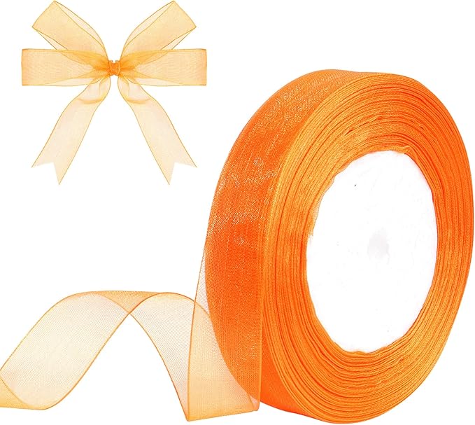 3/4 Inch x 50 Yards Sheer Organza Ribbon Chiffon Ribbon for Gift Wedding Flower Bouquet Wrapping Decorations Crafts (Orange)