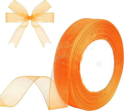 3/4 Inch x 50 Yards Sheer Organza Ribbon Chiffon Ribbon for Gift Wedding Flower Bouquet Wrapping Decorations Crafts (Orange)