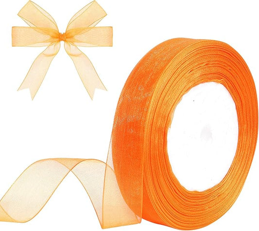 3/4 Inch x 50 Yards Sheer Organza Ribbon Chiffon Ribbon for Gift Wedding Flower Bouquet Wrapping Decorations Crafts (Orange)