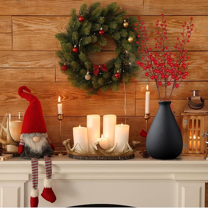6 Picks Red Berry Twig Long Stems: Decorative Picks for Vases, Floral Arrangements, and Holiday Crafting (Red)
