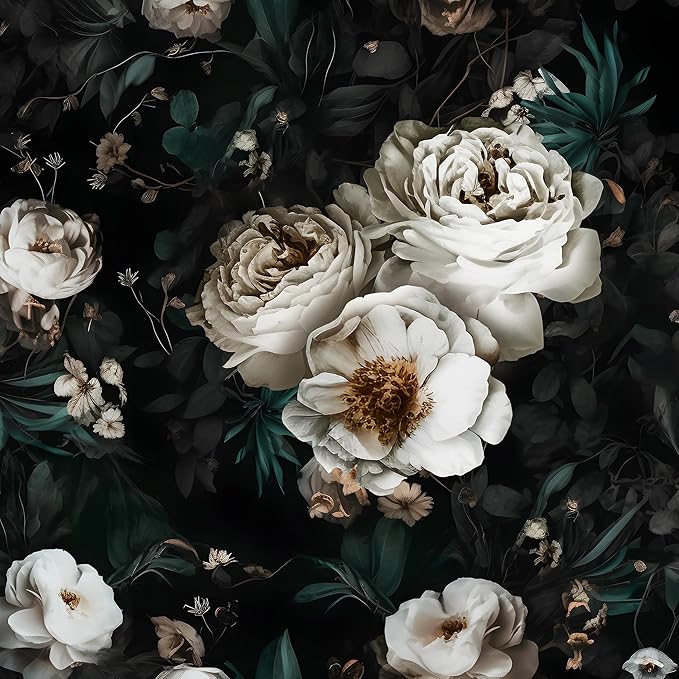 Dark Floral Wallpapr Peel and Stick Boho Wallpaper 17.5in x 118in Black Contact Paper Waterproof Self Adhesive Vintage Large Floral Wall Paper for Bedroom Walls Cabinet Decor