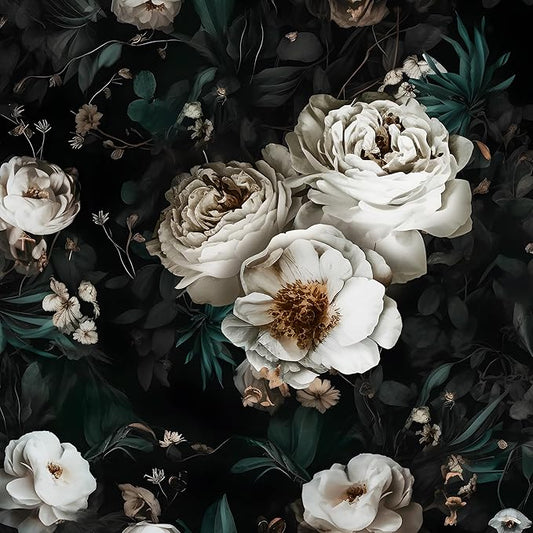 Dark Wallpapr Peel and Stick Boho Wallpaper 17.5in x 393in Black Floral Contact Paper Waterproof Self Adhesive Vintage Large Floral Wall Paper for Bedroom Walls Cabinet Decor