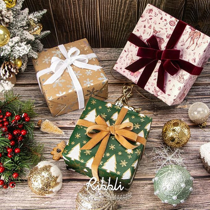 Ribbli Christmas Wrapping Paper, Christmas Iridescent Snowflake Kraft Wrapping Paper Rolls,Mini Roll - 17 Inch x 33 Feet Per Roll, Holiday Presents Decoration