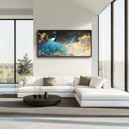 Peacock Large Wall Art Framed Gold Wall Decor for Living Room Mountain Peacock Pictures Oversized Canvas Print Painting Modern Extra Large Framed Artwork for Bedroom Office Home Decor 60"x30"