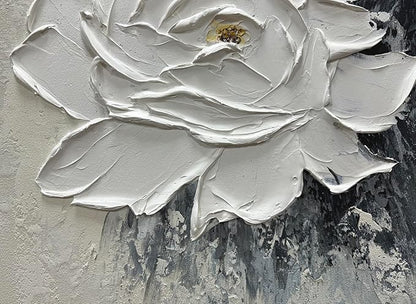 moshinart 24 x 36in Hand-Painted Oil Painting 3D Texture Black White Grey Modern Minimalist Black Abstract Wall Art, Home Office Wall Decoration Camellia