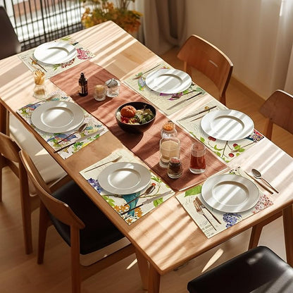 Bird Placemats Set of 6,Washable Heat Resistant Table Mats Vintage Place Mats for Kitchen Dining, Cozy Fall Winter Decor, Bird Floral Pattern