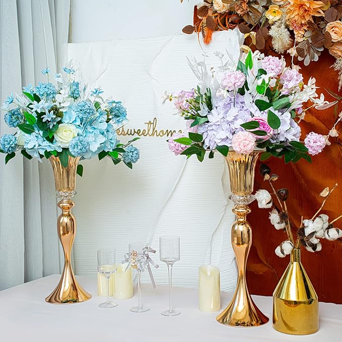 Metal Trumpet Wedding Flower Vases, 22" Tall Elegant Table Centerpiece Vases, Gold Flower Arrangement Stands for Anniversary Ceremony Birthday Party Event Wedding Home Decoration (Gold, 22"-2pcs)