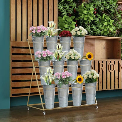 Notakia 12 Inch Large Galvanized Metal Vases Farmhouse French Flower Bucket Vases for Cut Flowers for Home Decor and Wedding Table Centerpiece Decorations (Large Silver Set of 4)
