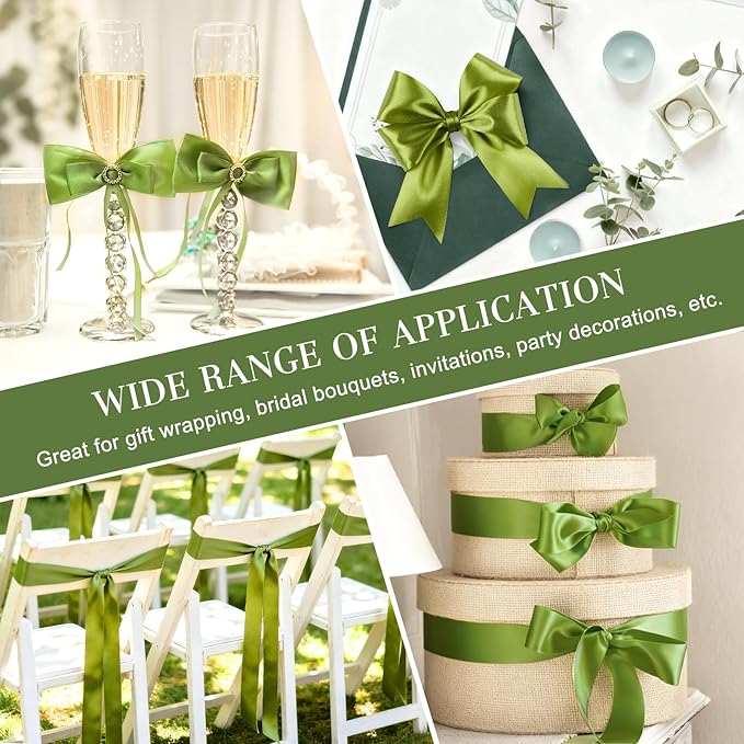 1-1/2 Inches 100 Yards Olive Green Satin Ribbon, Ribbon Roll for Flower Bouquets, Gift Wrapping, Wedding, Handmade Crafts