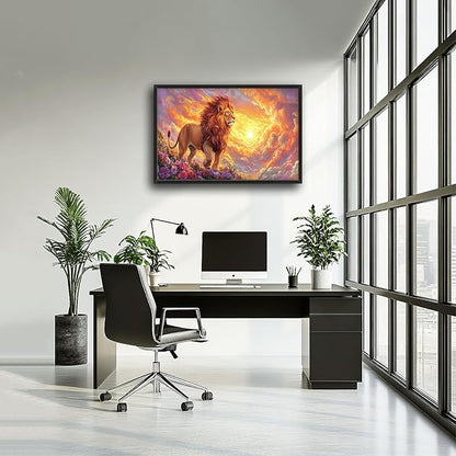 Lion Large Wall Art Animal Flower Pictures Wall Decor Sunset Floral Canvas Landscape Print Painting Modern Home Artwork Decoration for Bathroom Office Living Room Bedroom Framed 24"x36"