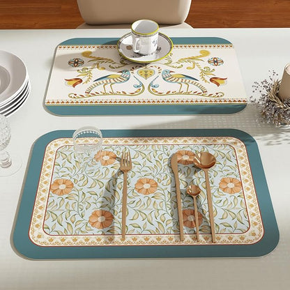 patdrea French Floral Rectangular PVC Placemats, Pack of 6, Waterproof Insulation, Soft and Durable, Suitable for Dining Table, Kitchen and Coffee Table Decoration,12"*17"