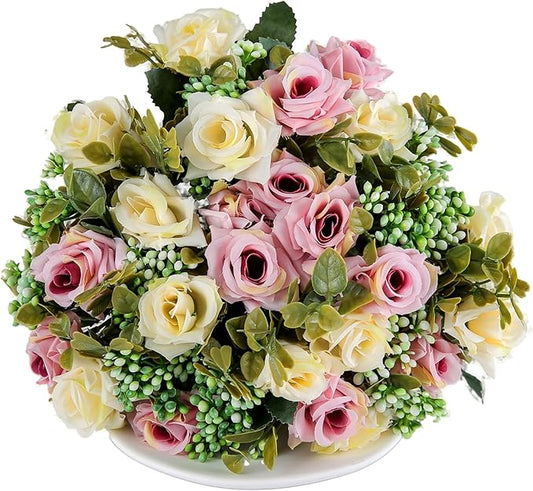 KAOYOO 2 PCS Artificial Rose Bouquet Short Stems for DIY Wedding Decoration Bridal Bouquet Home Decorations(2-PCS)