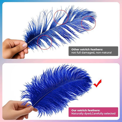 Piokio 20pcs Blue Ostrich Feathers 10-12 inch (25-30cm) Bulk Feathers for Decoration and DIY Clothing and DIY Clothes Decoration, Gatsby Decorations