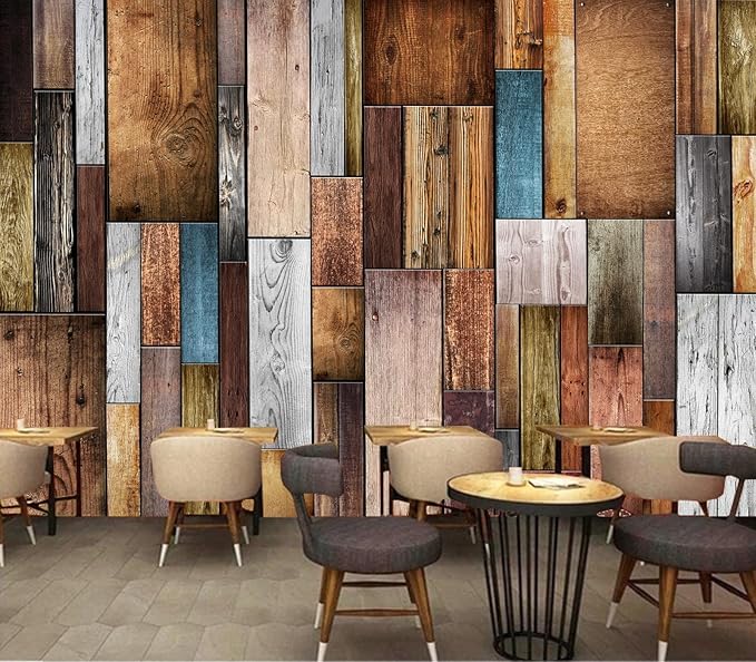 Eierme-Vintage Color of Old Wooden Wall Background Texture Mural Wallpaper Peel and Stick 90" x 67"