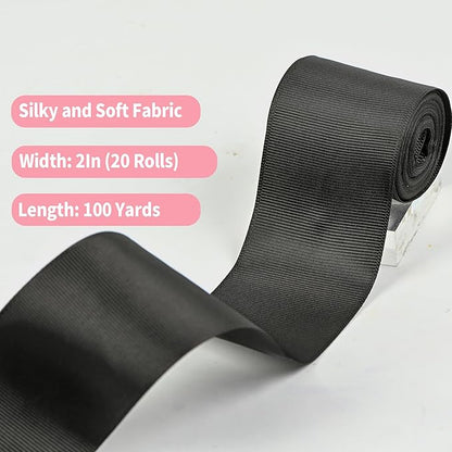 Grosgrain Ribbon 2 inch 20 Colors 5 Yards/Roll, Total 100 Yards Per Package for Christmas Tree, Wreath Decorations, Bow Making, Gift Wrapping, Flower Bouquet
