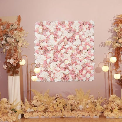 CNCEST Artificial Flower Wall Panels, Flower Wall Mat Silk Rose Flower Panels, Artificial Flower Wall Background (Multi-3.28x3.28ft)